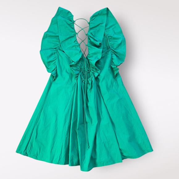 Umgee Kelly Green Tiered Ruffled‎ Corset Back Mini Dress Preppy Casual Size L - Picture 3 of 7